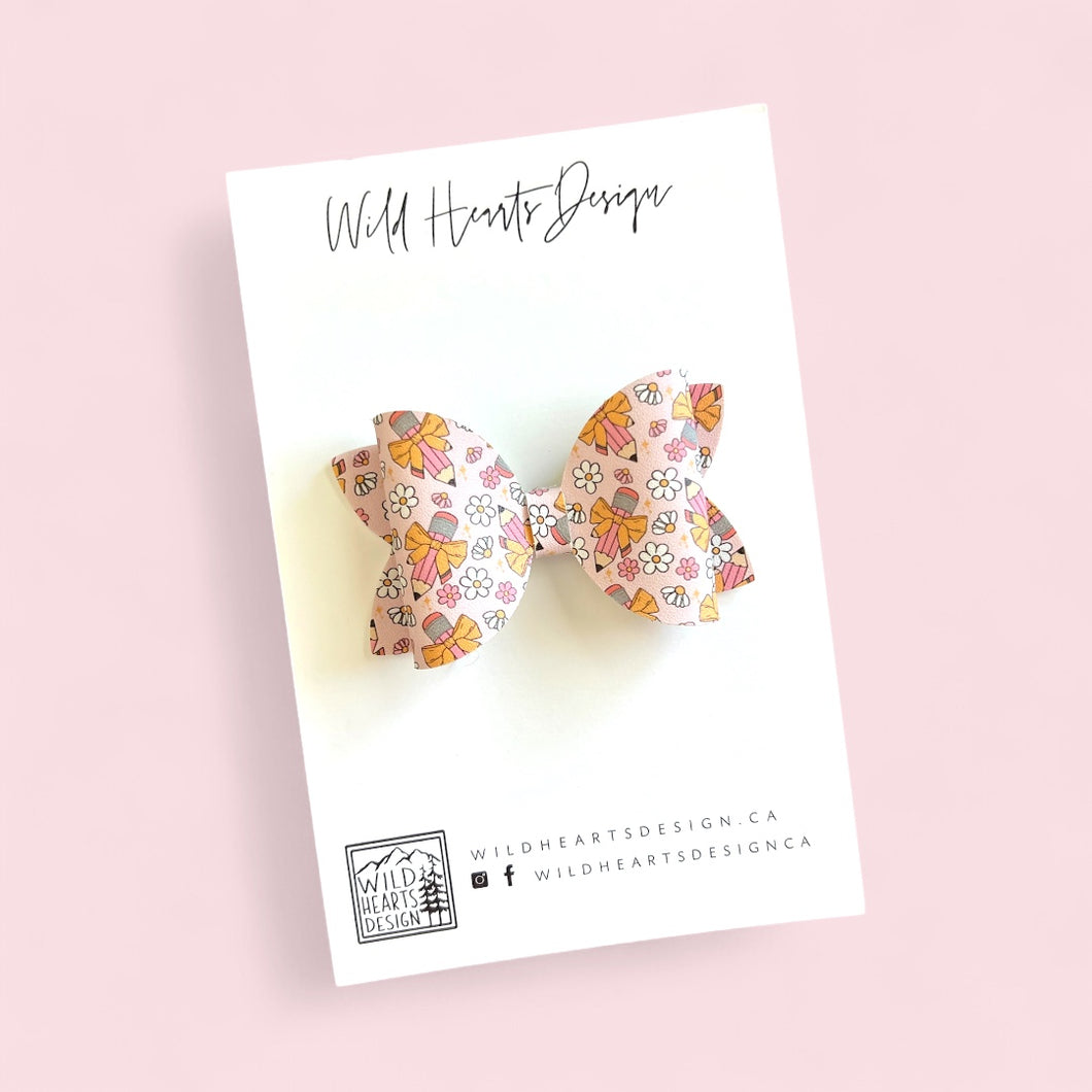 Pink Bows & Pencils Bow