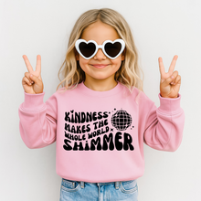 Load image into Gallery viewer, Youth Kindness Makes the 🌎 Shimmer Crewneck
