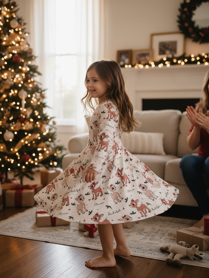 Size 2 Rudolph & Friends Long Sleeve Twirl Dress