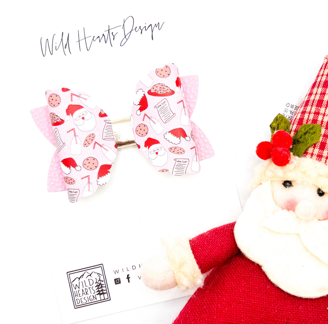 Pink Santa Cookies Scalloped Bow