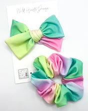 Load image into Gallery viewer, Ombré Sunset Hand Tied Bow &amp; Scrunchie Set