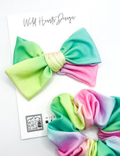 Load image into Gallery viewer, Ombré Sunset Hand Tied Bow &amp; Scrunchie Set